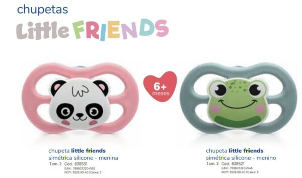 Chupeta Little Friends Simétrica Lillo 6+m Bico de Silicone Tam 2 Rosa Neutra Glow Sapinho Panda